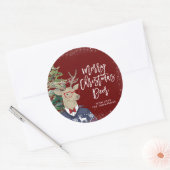田舎風の陽気なクリスマスの鹿 ラウンドシール (封筒)