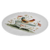 田舎風の雄鶏と雌鶏の花柄 | カッティングボード (角)
