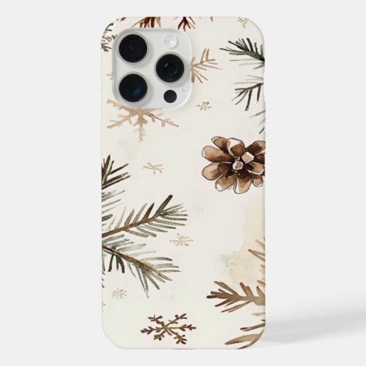 田舎風の雪の結晶と松かさ iPhoneケース (裏面)