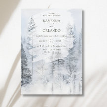田舎風の雪景色の森の山の水彩結婚式