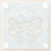 田舎風の雪景色 アルプスの丸太小屋 牛の放牧 草原 ガラスコースター (裏面)