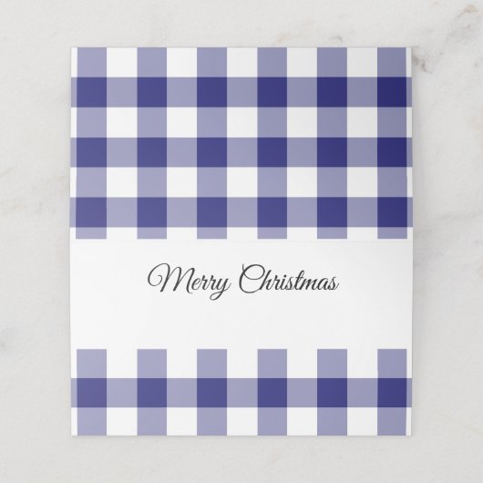 田舎風の青い格子模様のメリークリスマス プレイスカード (外部開封)