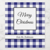 田舎風の青い格子模様のメリークリスマス ワインラベル (シングルラベル)