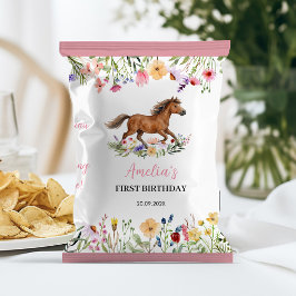 田舎風の馬と野の花 誕生日チップ袋ラッパー チラシ
