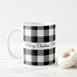 田舎風の黒と白の市松模様のメリークリスマス コーヒーマグカップ