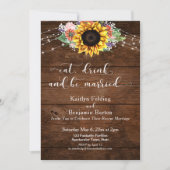 田舎風ウッドひまわり　食べて飲んで結婚しよう 招待状 (正面)