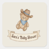 田舎風カウボーイの水彩画 男の子のベビーシャワー スクエアシール (正面)