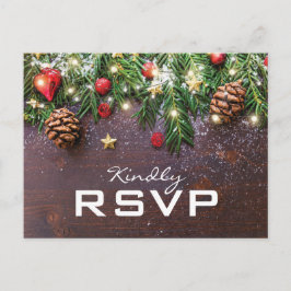 田舎風クリスマス・ホリデー・ウィンターパーティーのRSVP インビテーションポストカード