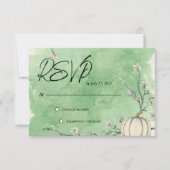 田舎風グリーンの秋のかぼちゃの結婚式RSVP 出欠カード (正面)