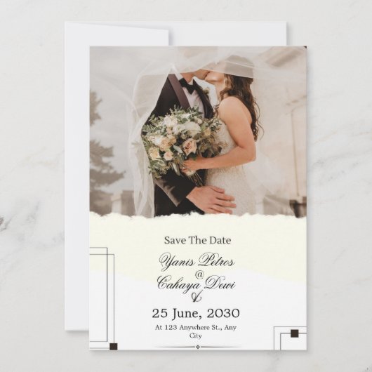 田舎風グリーンSave the Date ウェディング招待状 招待状 (正面)
