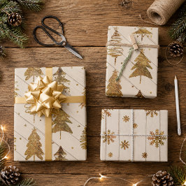 田舎風ゴールドクリスマス ラッピングペーパーシート