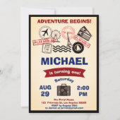 田舎風スタンプ旅行誕生日バッグ旅 招待状 (正面)