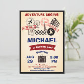 田舎風スタンプ旅行誕生日バッグ旅 招待状 (スタンド正面)