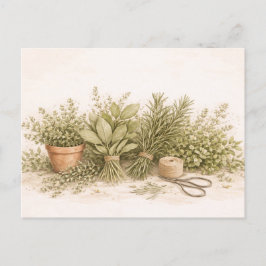 田舎風ハーブ束の植物画 水彩の静物画 ポストカード