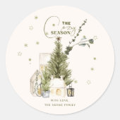 田舎風ビンテージの水彩画で描かれたクリスマスの温かな光景 ラウンドシール (正面)