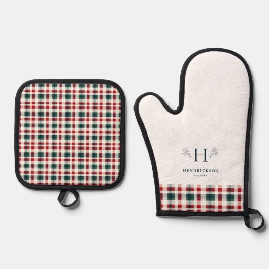田舎風ファームハウスの家族名のイニシャル 鍋つかみ&鍋敷きセット (正面)
