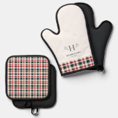 田舎風ファームハウスの家族名のイニシャル 鍋つかみ&鍋敷きセット (正面/裏面)
