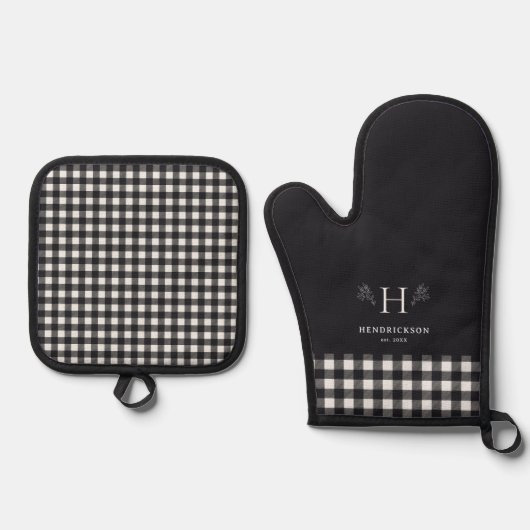 田舎風ファームハウスの家族名のイニシャル 鍋つかみ&鍋敷きセット (正面)