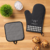 田舎風ファームハウスの家族名のイニシャル 鍋つかみ&鍋敷きセット (トップダウン)