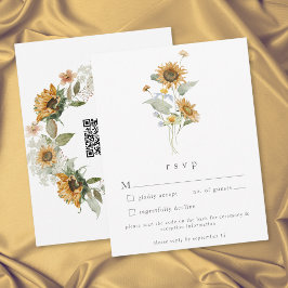 田舎風フラワーひまわり+野の花の結婚式QR 出欠カード