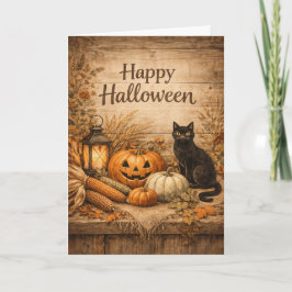 田舎風ブラックキャットとうもろこしのハロウィン カード