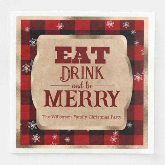 田舎風レッドチェックのクリスマスデザイン Eat Drink and Be Merry (正面)