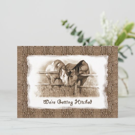 田舎風結婚式招待状:馬と一緒に永遠の愛を誓う 招待状 (スタンド正面)
