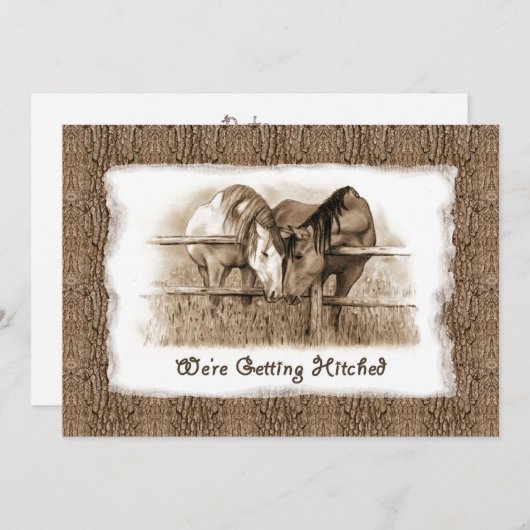 田舎風結婚式招待状:馬と一緒に永遠の愛を誓う 招待状 (正面/裏面)