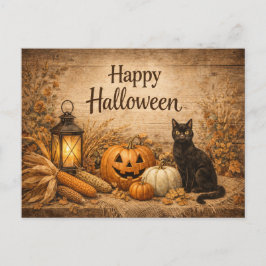田舎風黒猫のトウモロコシ ハロウィン シーズンポストカード