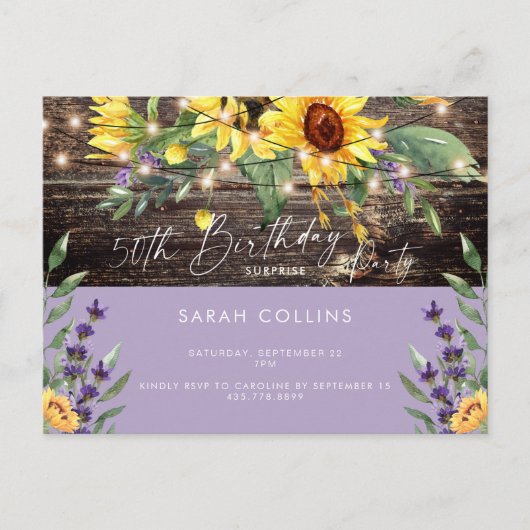 田舎風50歳誕生日サプライズひまわり誕生日 インビテーションポストカード (正面)