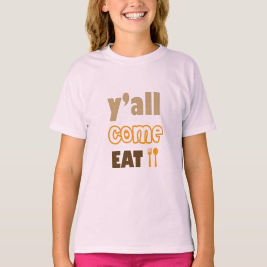田舎風「みんな食べにおいで」 Tシャツ (正面)