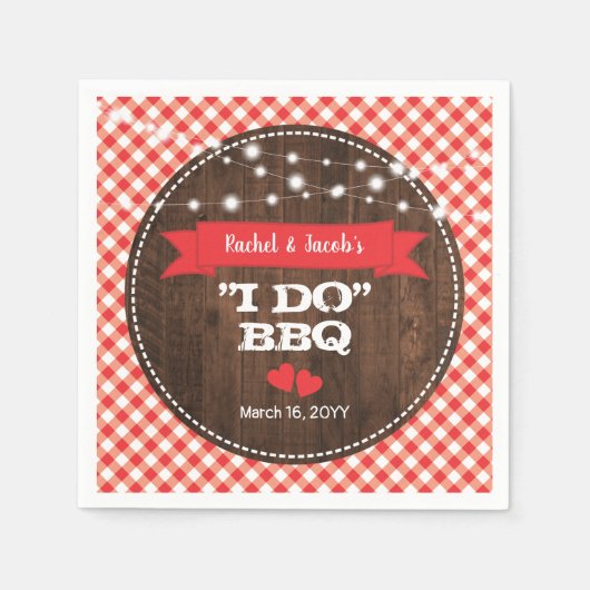 田舎風 I DO BBQ 赤い婚約 結婚前パーティー スタンダードカクテルナプキン (正面)