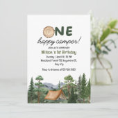 田舎風「One Happy Camper」1歳の誕生日キャンプ 招待状 (スタンド正面)