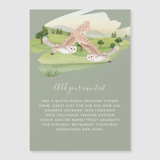 田舎飛んでいるの美しいフクロウパーソナライズされたたち (正面)