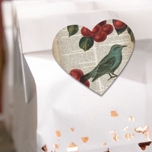 田舎鳥フランスのレトロ植物赤さくらんぼ ハートシール