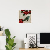 田舎鳥フランスのレトロ植物赤さくらんぼ ポスター (ホームオフィス)