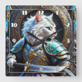 甲冑を着た魅力猫戦士 スクエア壁時計 (正面)