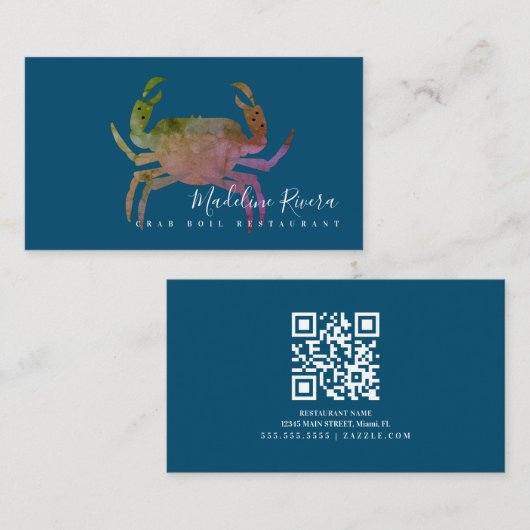 甲殻類カニのレストランクロフィッシュダイナーカラフル 名刺 (正面/裏面)