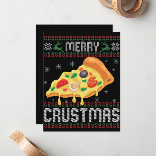 甲殻類メリークリスマスおもしろいピザの醜いセーター ノートカード (正面/裏面インサイチュ)