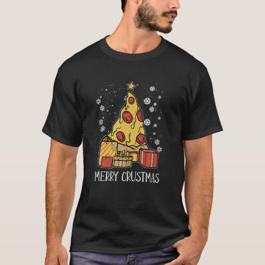 甲殻類メリークリスマスフードクリスマスツリーピザ Tシャツ (正面)
