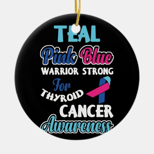 甲状腺がんのティール(緑がかった色)が強いピンク色の青色戦士 セラミックオーナメント (正面)