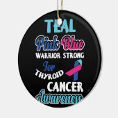 甲状腺がんのティール(緑がかった色)が強いピンク色の青色戦士 セラミックオーナメント (左)