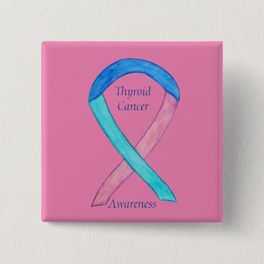 甲状腺がんカスタム認識度リボンピン 缶バッジ (正面)