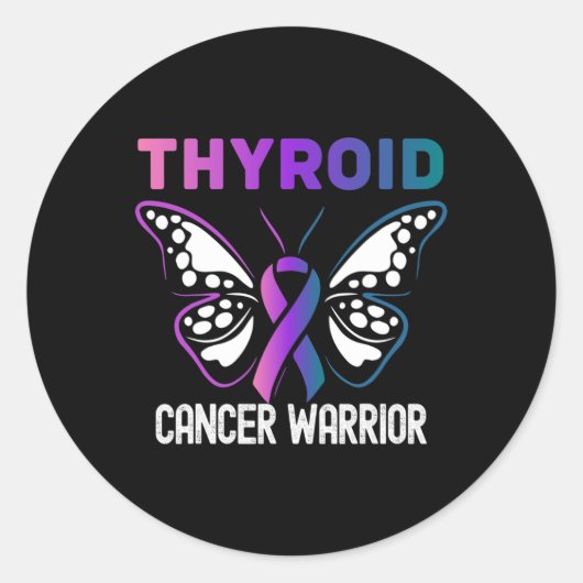 甲状腺がん認知症バタフライリボン ラウンドシール (正面)