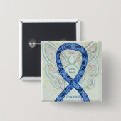 甲状腺疾患認識度エンジェルペイズリーリボンピン 缶バッジ (正面&裏面)