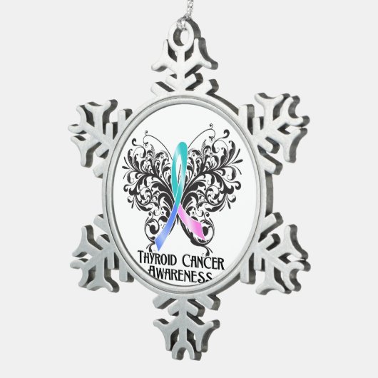 甲状腺癌の認識度の蝶 スノーフレークピューターオーナメント (右)