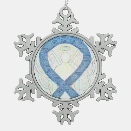 甲状腺認識度リボンエンジェルオーナメント スノーフレークピューターオーナメント (正面)