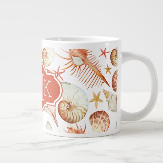 甲羅と蟹の模様のサンゴ|モノグラム ジャンボコーヒーマグカップ (右)