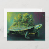 甲羅に木の森がある赤い耳のスライダートカメ ポストカード (正面/裏面)