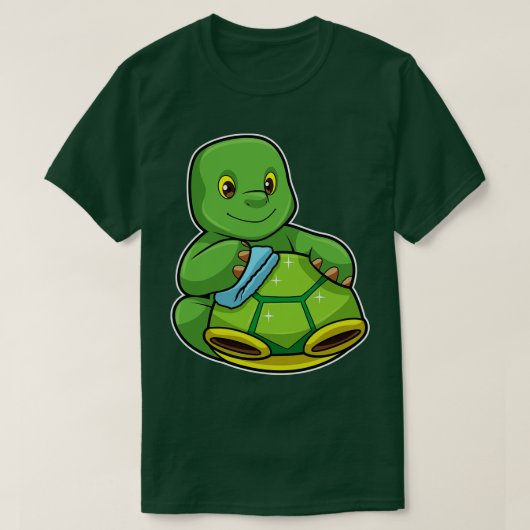 甲羅ぬり雑巾のある亀 Tシャツ (デザイン正面)